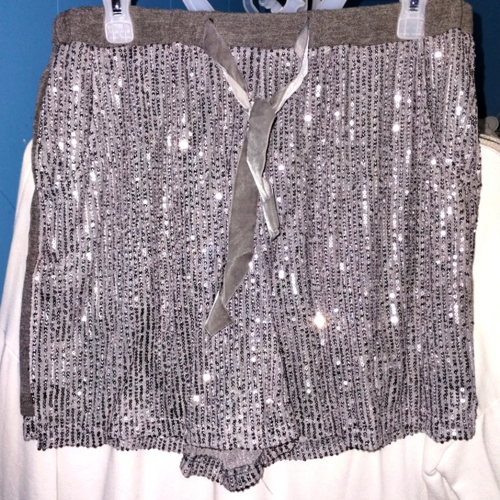 Silver Sequin Shorts with Ribbon Tie - Picture 2 of 5